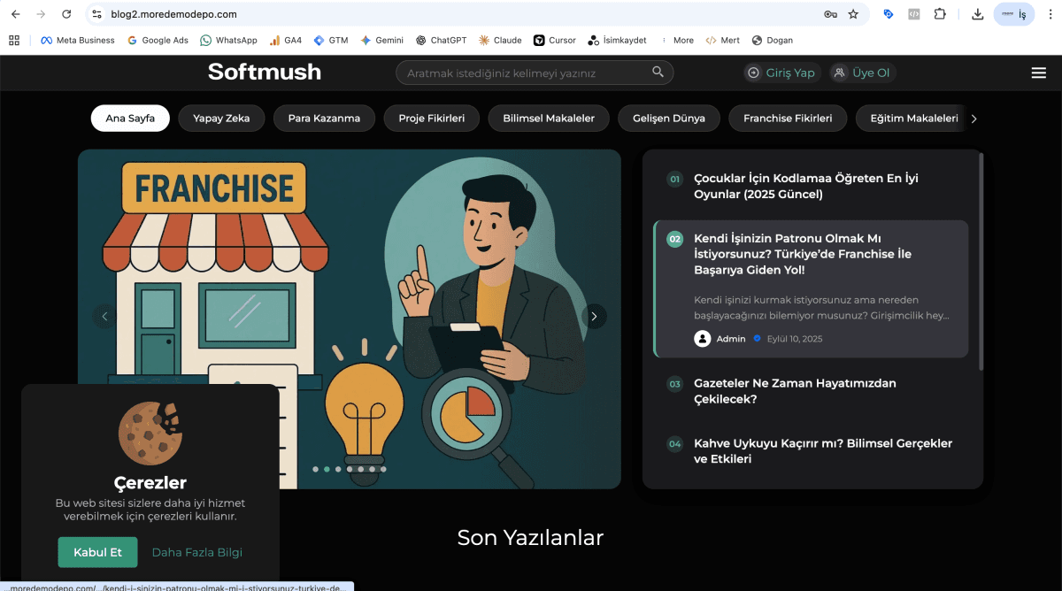 Blog v2 - Modern Karanlık Mod (Dark Mode) Blog ve Portal Yazılımı