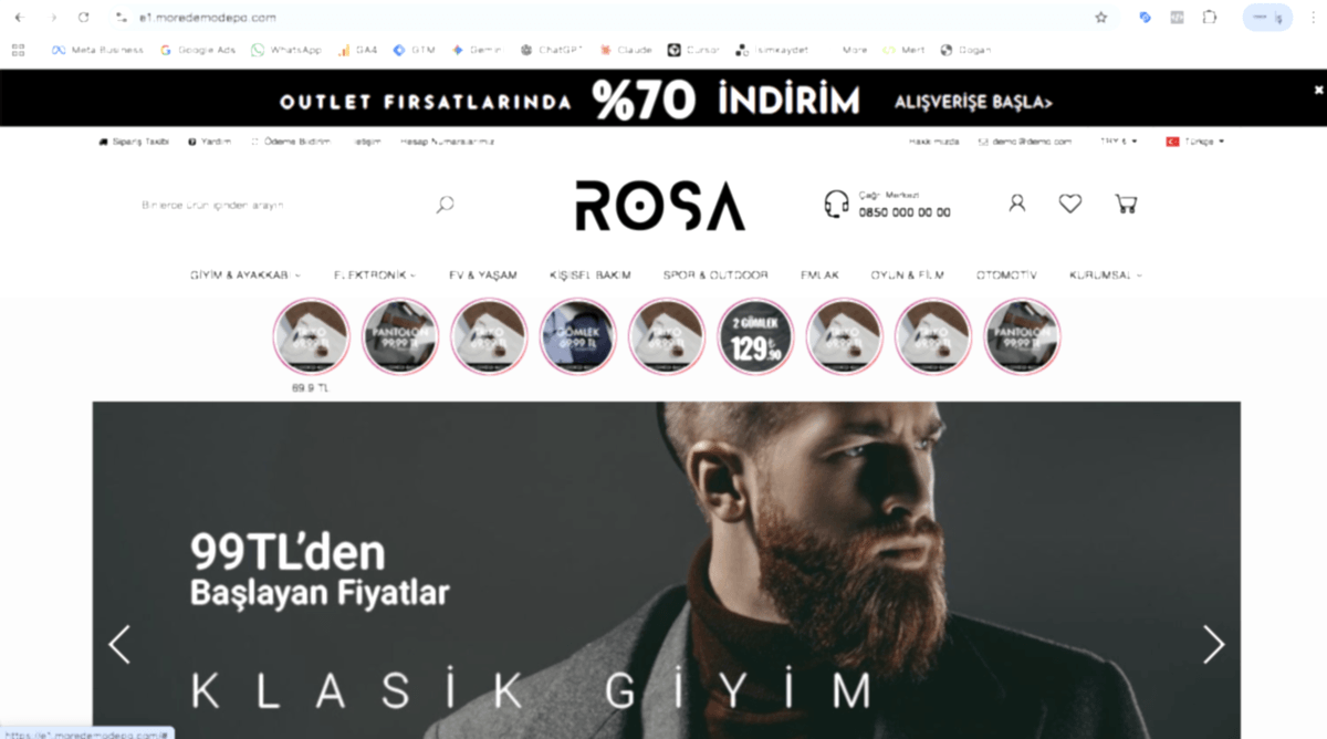 E-Ticaret v1 (Rosa) - Premium Pazaryeri Görünümlü E-Ticaret Yazılımı